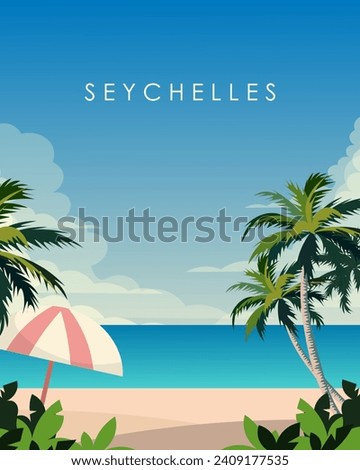 Vector illustration. Seychelles, poster design, vertical banner, postcard.