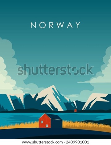 Vector illustration. Norway, poster design, postcard, banner. Tourism, travel.