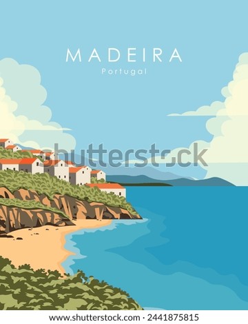 Vector illustration. Madeira, Spain. Travel poster, banner, postcard, cover. Tourism, travel.