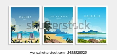 Vector illustration. Set of travel posters. Interior design, wall posters, banners, postcards, covers. Modern design, tourism.