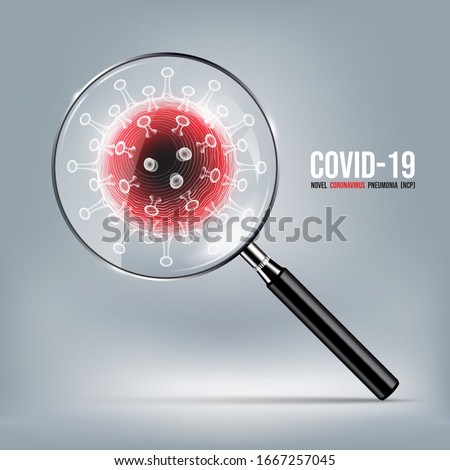 Coronavirus disease COVID-19 infection medical with magnifying glass on world map. New official name for Coronavirus disease named COVID-19, Coronavirus screening concept, vector illustration