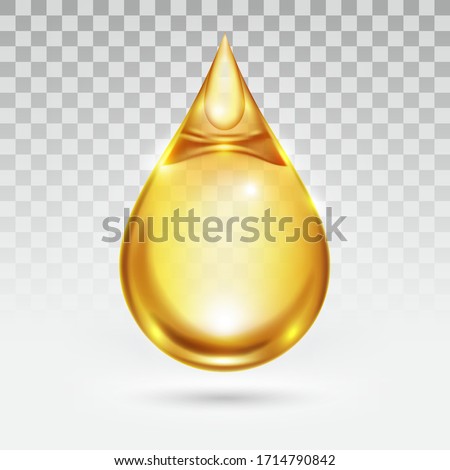 Oil drop or honey isolated on transparency white background, golden yellow transparent liquid, vector illustration