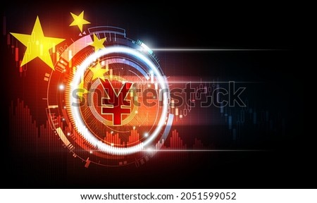 Chinese Yuan digital currency, Yuan currency futuristic digital money with China flag background, Chinese cryptocurrency, vector illustration
