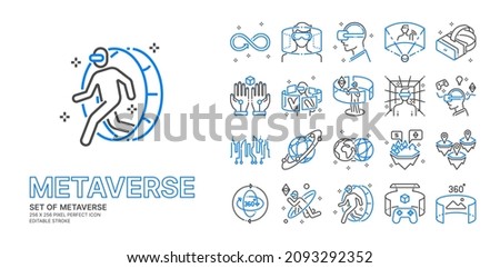 Metaverse blue line icon set with  VR, Virtual reality, Game, Futuristic Cyber and metaverse concept more, 256x256 pixel perfect icon vector, editable stroke.