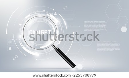 ChatGPT conversation method illustrations. Artificial intelligence chatbot on magnifying glass with copyspace, ChatGPT AI Chatbot search engine concept, vector illustration