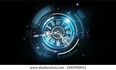 Abstract Futuristic Technology Background with Clock concept and Time Machine, Can rotate clock hands, vector illustration.