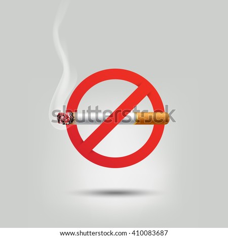 Stop smoking, cigarette burning prohibition sign, vector