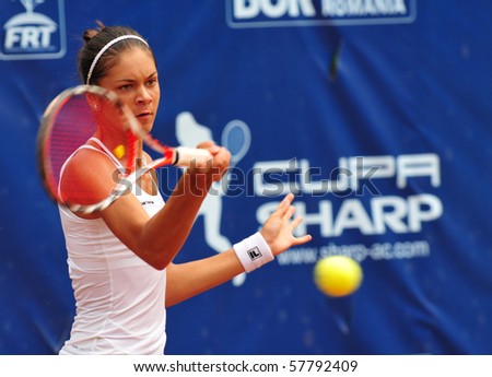 BUCHAREST - JULY 25 : Romanian Andreea Mitu in action during the finals of the Sharp Tennis Cup, July 25 2010, Bucharest, Romania. Andreea Mitu won with the 7/5, 7/5 score.