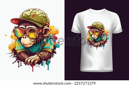Colorful Monkey wearing a cap and sunglasses. Vector illustration for greeting card, poster, or print on clothes.