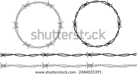 Barbed wire, spiked wire, Razor wire element set vector illustration 