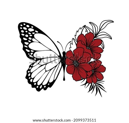 Butterfly with Flower Wing, Vector Design, Fashion, Poster, Card, Sticker, Phone Case, Wall Art, Tattoo, Tattoo Butterfly, Floral, Boho Butterfly