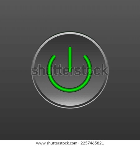 Vector dark power button gradient style on the grey background, start and shutdown push for save energy modern design, free space for text and design on artboard 4000x4000 pixel