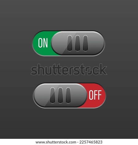 Vector on off button on the dark grey gradient background, power and switching save energy concept, modern design artboard 4000x4000 pixel, free space for text
