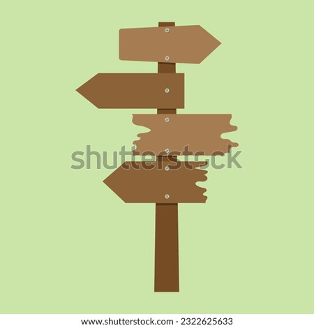Simple flat style of wooden sign arrow on green background, trailer sign journey and travel concept, editable object shape copy space for individual text