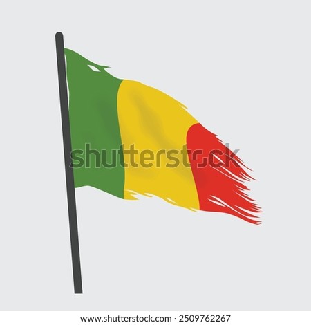 A vector design of the torn and tattered Mali flag. Perfect for projects needing a distressed, weathered, and textured national symbol.