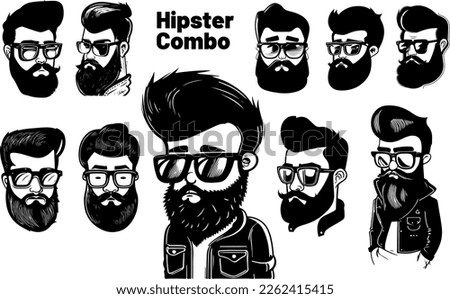 Charming hipster barber logos combo brand wordmark illustration