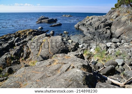 rocky seashore in East Sooke regional park, Vancouver Island, British Columbia, Canada