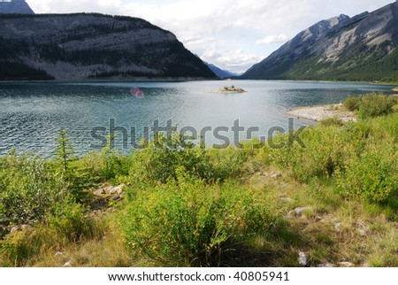Rocky mountains and lake in canmore, banff national park, alberta, canada