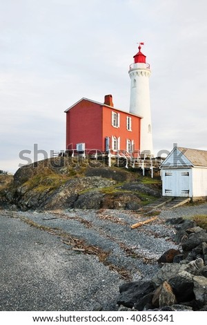 Historic fisgard lighthouse at seashore, it is the first lighthouse built in vancouver island in 1860, victoria, british columbia, canada
