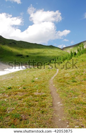 Hiking ton alpine meadows at the top of mountain indefatigable, kananaskis country, alberta, canada