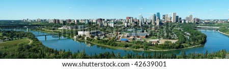 Panorama of city downtown and the north saskatchewan river valley, edmonton, alberta, canada