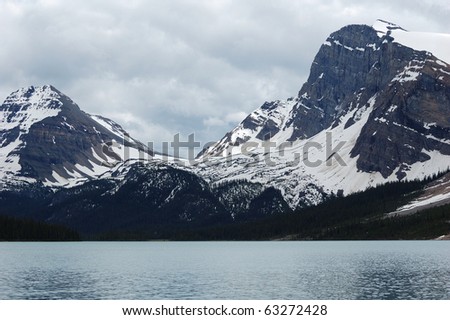 Summer view of rocky mountains and river in jasper national park, alberta, canada