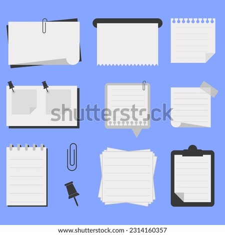 Set of Cool Vector Paper Notes, Thumbtack and Clip. 