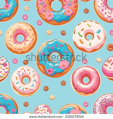 Seamless colorful donut pattern vector illustration. Rainbow rings