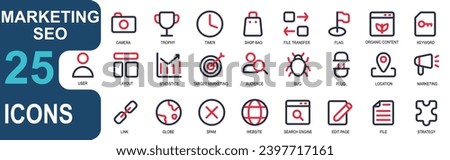 marketing SEO icon set.announcement,link,globe,world,cancel,spam,website,internet,search,edit,file,strategy,puzzle.color line icon set.good vector for web and app