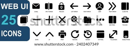 collection of web ui icons.plus,minus,cancel,zoom in,folder,more,close panel,tool.collection of glyph style graphic vectors.good for web and application ui.
