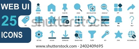 web ui icon set.duo tone style. contains gear,setting,upload,download,search page,filter,key,star,no internet. for web and ui graphics,vector collection.editable stroke

