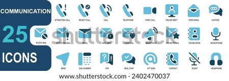 25 communication icons.duo tone style.contains mic,audio,message,send,phone,phone number,faq,share,deal,at sign,sign,email,phone,conversation.vector illustration.editable stroke.