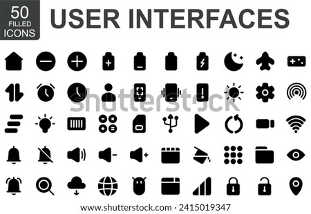 user interface icon set.fill black.vector smartphone.contains house,add,min,battery,moon,wifi,menu,system,signal,maps,wifi.good for icon smartphone.
