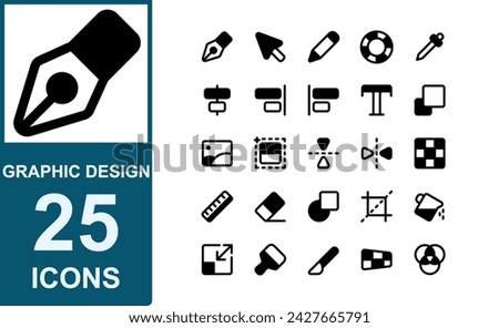 graphic design tools icon set.glyph style. contains cut ,paint,fill,scale,brush,perspective,color,paintbrush.suitable for apps and web