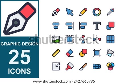 digital drawing tools icon set.style fill color.contains ,artwork,drop,editable,font,color picker,center align. suitable for web design. vector illustration.