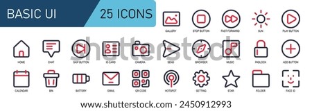2 line color icon set ui.contains hotspot,settings,gear,star,folder,face ID,application,buttons,mobile,document.
