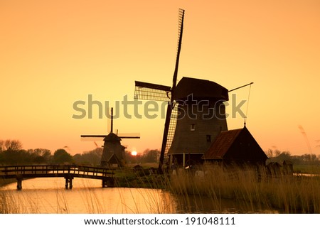 Windmill near Rustenburg at sunset, Netherlands