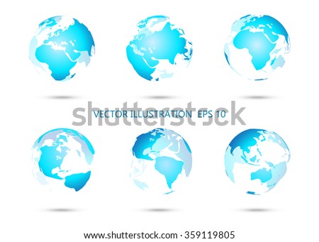 Set of vector globe icons showing earth with all continents.Vector illustration.