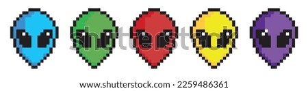 Pixel art 8-bit.Pixel art alien character. 8 bit Pichel alien. vector illustration. UFO Creature. Face.Dotted pop art illustration.Creative Vision Logotype concept. 