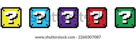 Pixel art 8-bit.Question mark box - isolated vector illustration.Vector illustration.Vector graphics.Dotted pop art illustration.Creative Vision Logotype concept.
