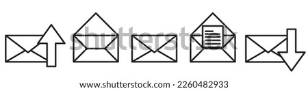 Mail envelope icon set with marker new message isolated.Render email notification with letters, check mark, paper plane and magnifying glass icons. 