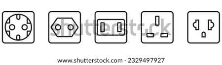 Electrical socket types vector icon set isolated on white background