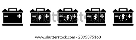 Car battery icon collection. Energy power accumulator. Automotive charge sign. Auto battery symbols isolated on white background. Vector illustration. Vector Graphic. EPS 10