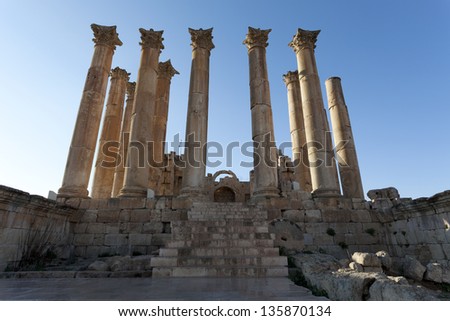 Ruin of the ancient Artemis temple in Jerash, north Jordan, Arabia, Middle East