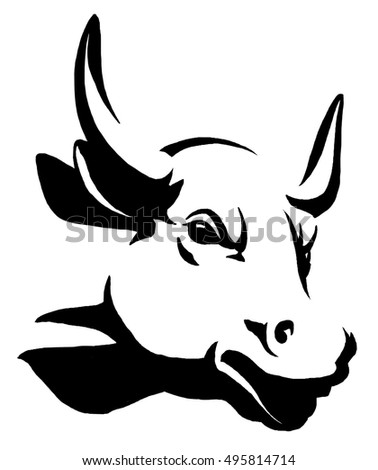 black and white linear paint draw bull illustration ez canvas