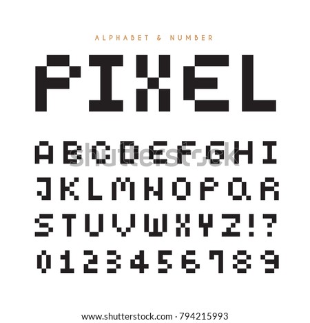 Pixel alphabet letters & number set. Modern stylish fonts or typeface for headline or title design like poster, layout design, game, website or print.