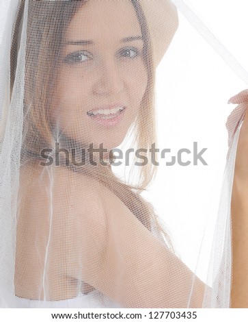 Bride with veil. Isolated on white background