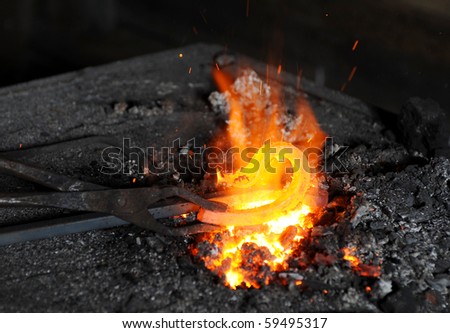 Iron element is heated in a forge