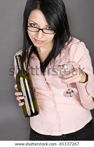 Beautiful Sexy Girl Holding A Bottle Of Wine And A Glass Stock Photo ...
