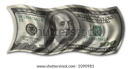 Hundred Dollar Bill waving in the wind - clipping path included